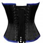 Black & Blue Satin Gothic Burlesque Waist Training Bustier Overbust Corset Top