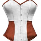 Whire & Brown Satin Gothic Burlesque Waist Training Bustier Overbust Corset Top
