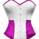 Whire & Purple Satin Gothic Burlesque Waist Training Bustier Overbust Corset Top