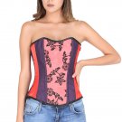 Red Blue Satin with Tissue Flocking Gothic Burlesque Bustier Overbust Corset Top