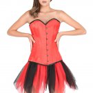Red Satin & Double Bone Halloween Costume Gothic Burlesque Overbust Corset Top