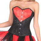 Red Black Satin Gothic Burlesque Waist Training Bustier Overbust Corset Costume