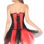 Red Black Satin Gothic Burlesque Waist Training Bustier Overbust Corset Costume