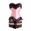 Pink Satin Black Frill Goth Burlesque Bustier Overbust Corset Dress