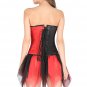 Red Black Satin Gothic Burlesque Waist Cincher Net Skirt Overbust Corset Dress