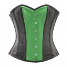 Black Leather & Green PVC Steampunk Bustier Waist Training Overbust Corset Top