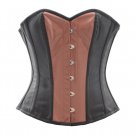 Black Leather & Browen PVC Steampunk Bustier Waist Training Overbust Corset Top
