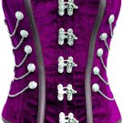 Purple Velvet Black Leather Strips Steampunk Waist Training Overbust Corset Top