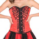 Red Satin Handmade Sequins Burlesque Waist Training Bustier Overbust Corset Top