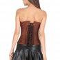 Brown Satin Burlesque Waist Cincher Bustier Leather Skirt Overbust Corset Dress