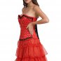 Red Satin Handmade Sequins Gothic Frill Tissue LONG Skirt Overbust Corset Dress