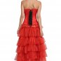 Red Satin Handmade Sequins Gothic Frill Tissue LONG Skirt Overbust Corset Dress