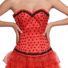 Red Satin Handmade Sequins Gothic Burlesque Bustier Costume Overbust Corset Top