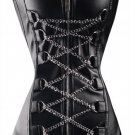 Black Leather Gothic Steampunk Basque Waist Training Costume Overbust Corset Top