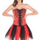 Red Satin Handmade Sequins Gothic Waist Training Net Skirt Overbust Corset Dress
