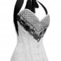 White Satin Net Lacing Burlesque Bustier Waist Trainer LONG Overbust Corset Top