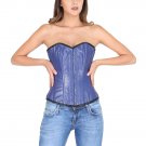 Blue Faux Leather Gothic Steampunk Waist Cincher Bustier Overbust Corset Top