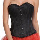 Black Satin Double Bone Goth Burlesque Waist Trainer Bustier Overbust Corset Top