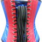Red Blue Satin V Leather Straps Gothic Steampunk Waist Training Overbust Corset