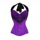 Purple Satin Net Lacing Burlesque Bustier Waist Trainer LONG Overbust Corset Top