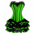 Green Satin Black Frill Tutu Skirt Burlesque Overbust Corset Dress
