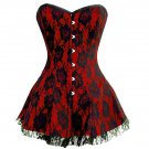 Red Satin Black Net Goth Burlesque Costume Overbust Corset Dress