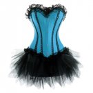 Baby Blue Satin Gothic Burlesque Costume Black Net Overbust Corset