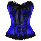 Blue Satin Net N Frill Goth Burlesque Waist Cincher Bustier Overbust Corset Top