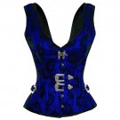 Blue Satin Black Net Shoulder Straps Gothic Burlesque Party Overbust Corset Top