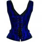 Blue Satin Black Net Shoulder Straps Gothic Burlesque Party Overbust Corset Top