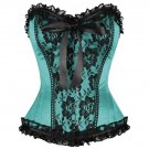 Baby Blue Satin Net N Frill Gothic Burlesque Waist Training Overbust Corset Top