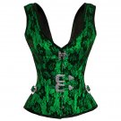 Green Satin Black Net Shoulder Straps Burlesque Bustier Overbust Corset Costume