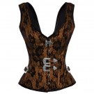 Brown Satin Black Net Shoulder Straps Gothic Burlesque Prom Overbust Corset Top