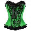 Green Satin Black Net N Frill Gothic Burlesque Waist Trainer Overbust Corset Top