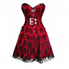 Red Satin & Black Net Overlay Gothic Burlesque Bustier Overbust Corset Dress