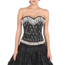 Black Satin Sequins Handwork Gothic Burlesque Bustier Overbust Party Corset Top