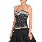 Black Satin Sequins Handwork Gothic Burlesque Bustier Overbust Party Corset Top