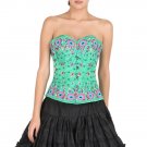 Green Satin Thread & Sequins Handwork Gothic Burlesque Overbust Corset Costume