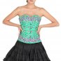 Green Satin Thread & Sequins Handwork Gothic Burlesque Overbust Corset Costume