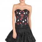 Black Satin Sequins Handwork Gothic Burlesque Wait Training Overbust Corset Top