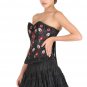 Black Satin Sequins Handwork Gothic Burlesque Wait Training Overbust Corset Top