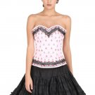 Pink Satin Sequins Threadwork Gothic Burlesque Bustier Overbust Corset Costume
