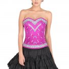 Purple Satin with Threadwork Gothic Burlesque Waist Training Overbust Corset Top