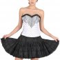 White Satin Handmade Sequins Goth Burlesque Top Tutu Skirt Overbust Corset Dress