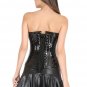 Black PVC Leather Gothic Steampunk Waist Shaper Tutu Skirt Overbust Corset Dress