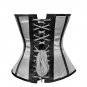White Satin Black Stripes Gothic Burlesque Bustier Waist Shaper Overbust Corset