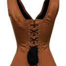 Brown Satin Shoulder Straps White Lace Opening Gothic Waist Cincher corsets