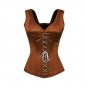 Brown Satin Shoulder Straps White Lace Opening Gothic Waist Cincher corsets