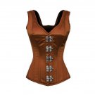 Brown Satin Shoulder Straps Seal Lock Opening Goth Bustier Waist Cincher Corset