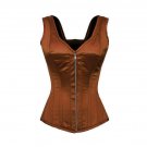 Brown Satin Shoulder Straps Silver Zip Opening Goth Bustier Waist Shaper Corset